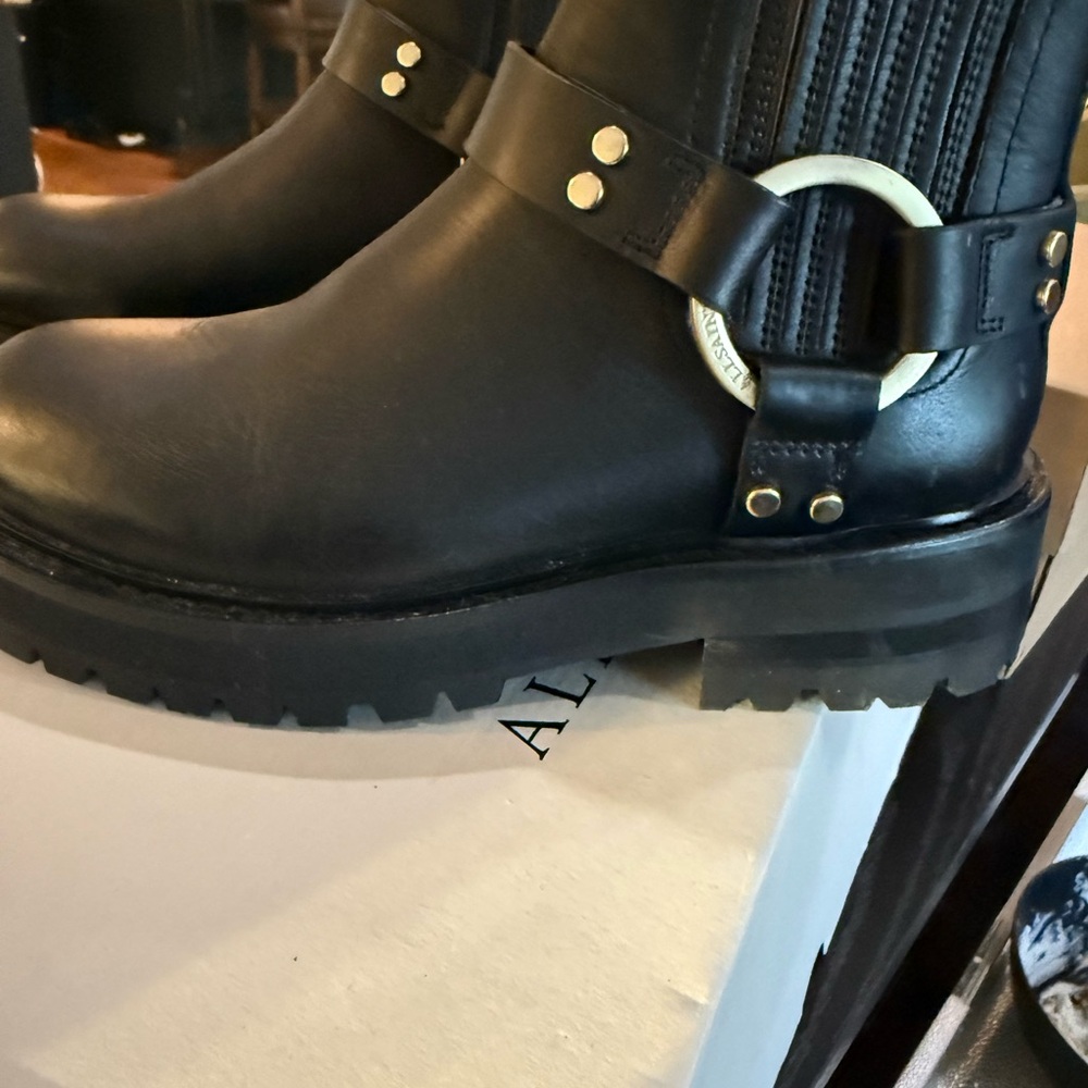 All Saints Maddie Black Leather Moto Boots